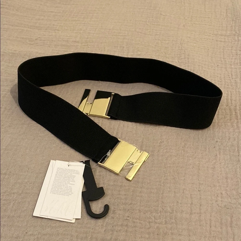 H&M Black and Gold Elastic Belt. Size S